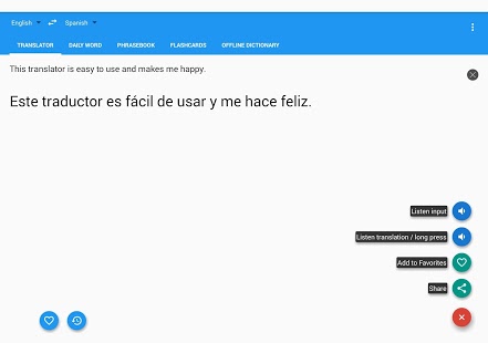 Captura de pantalla del traductor español inglés