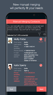 Captura de pantalla del Optimizador de contactos